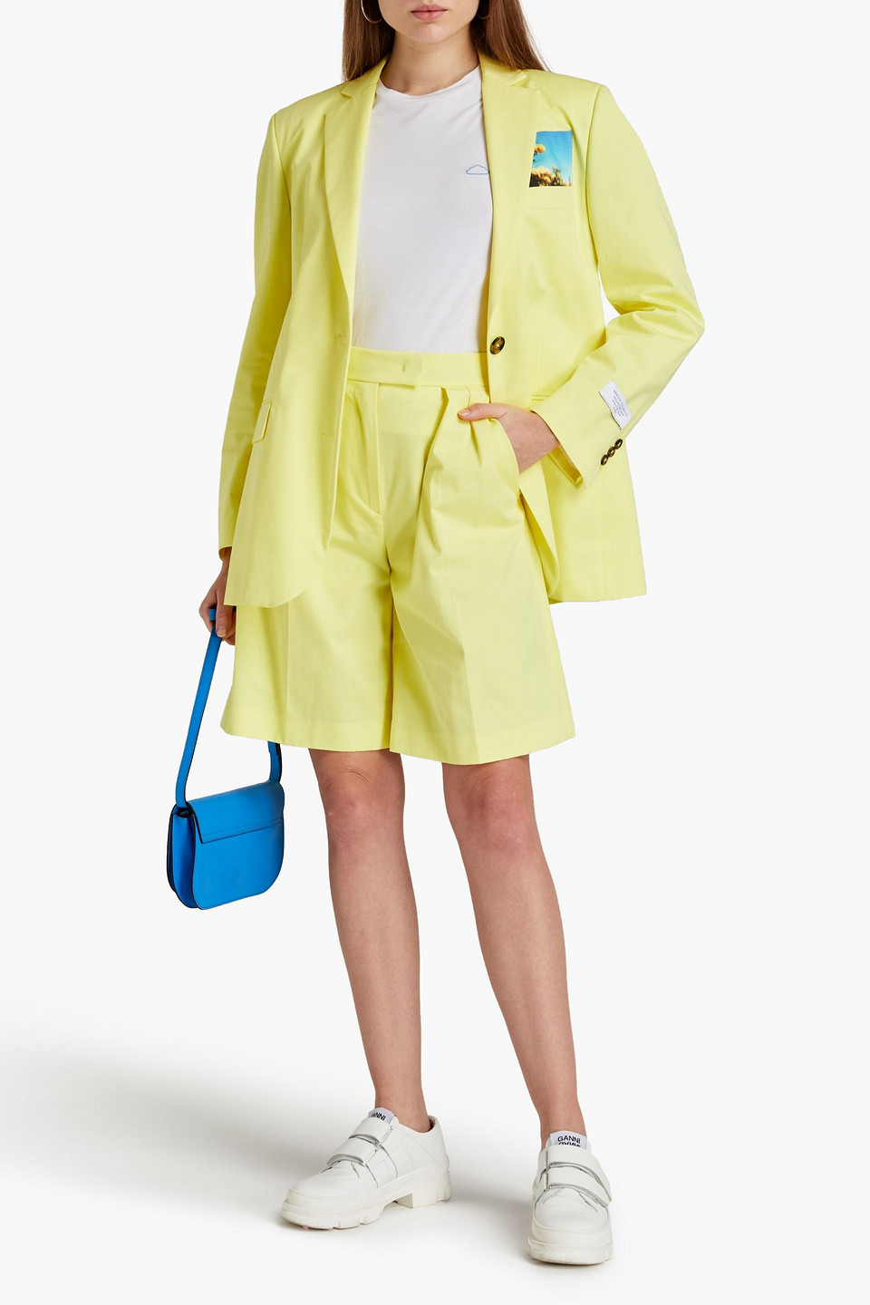 Msgm Pleated Cotton-twill Shorts In Yellow