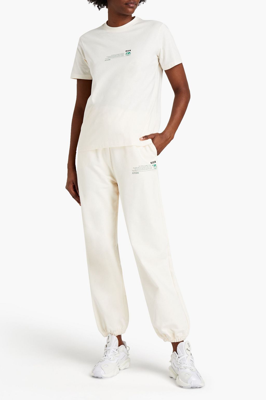 MSGM Appliquéd printed cotton-jersey T-shirt