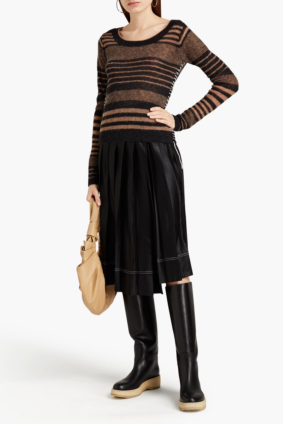 Acne Studios Brushed Striped Open-knit Jumper In Black