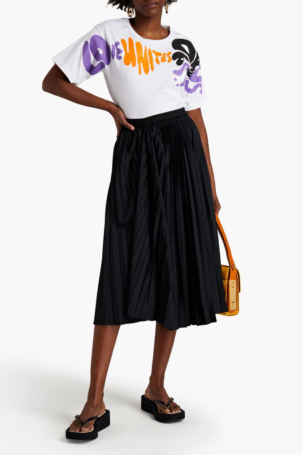 MARNI Pleated taffeta midi skirt