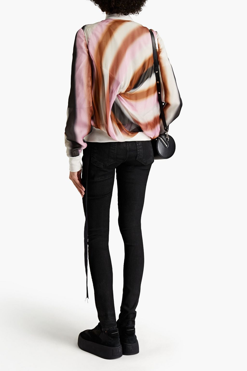 RICK OWENS Draped printed silk-chiffon bomber jacket