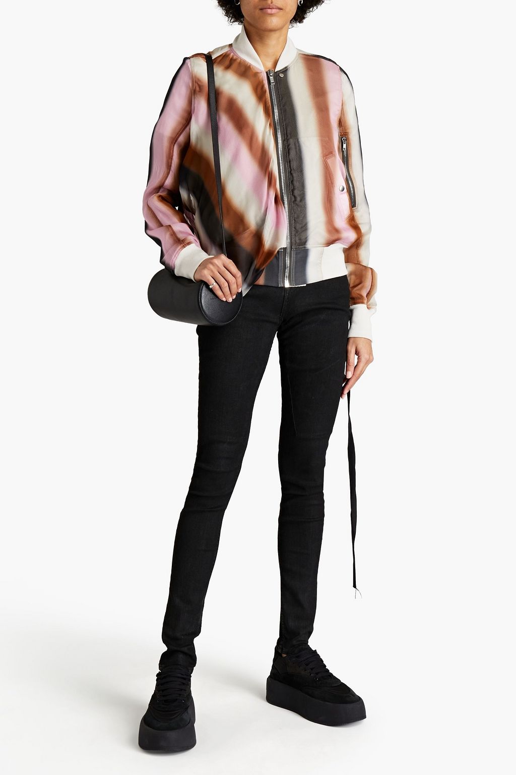 RICK OWENS Draped printed silk-chiffon bomber jacket