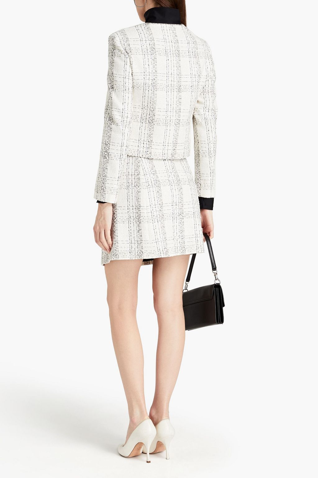 FERRAGAMO Leather-trimmed checked cotton-blend tweed mini skirt