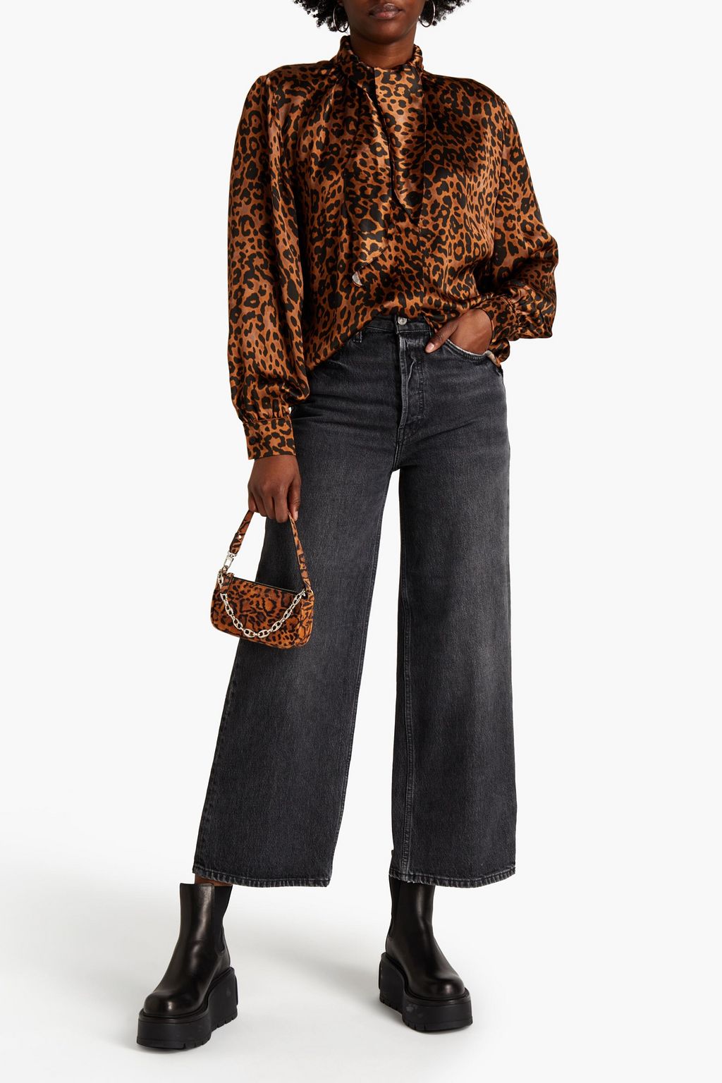 leopard satin blouse