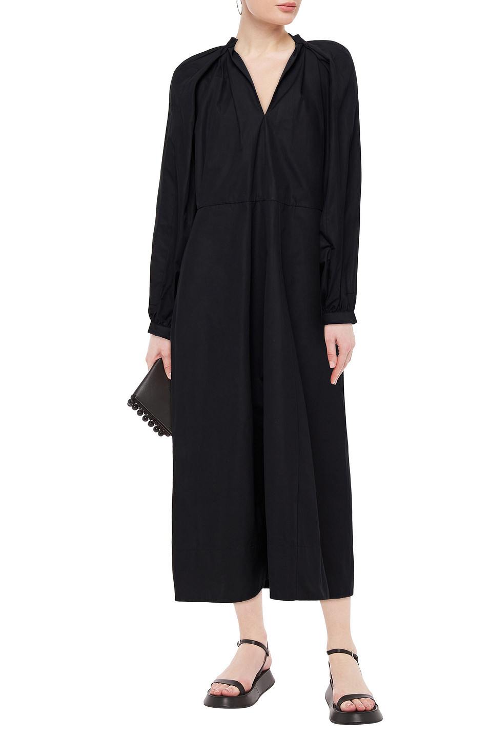 Jil Sander Cutout Gathered Cotton Midi Dress In Animal Print | ModeSens