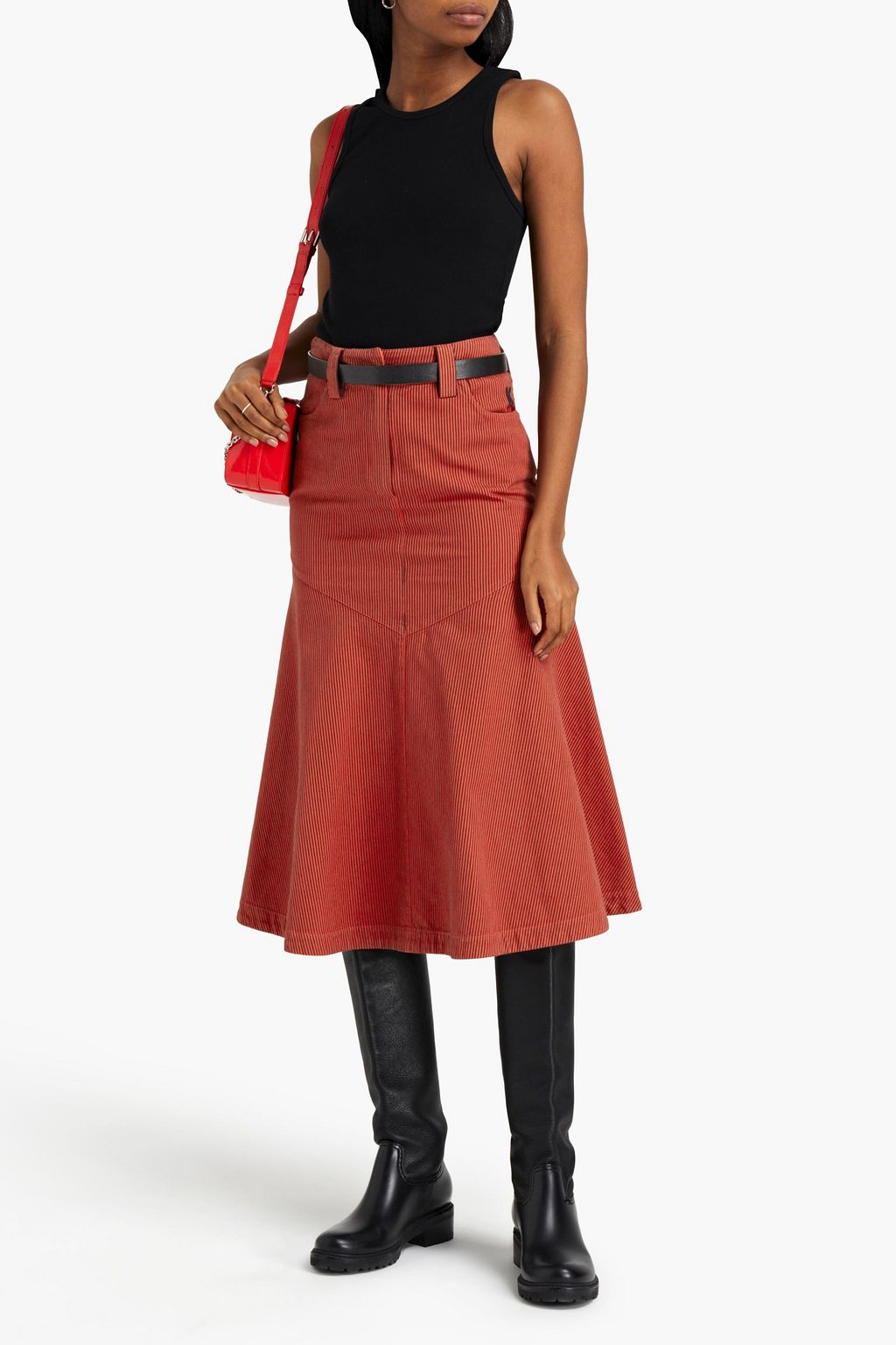 KENZO Striped cotton-twill midi skirt