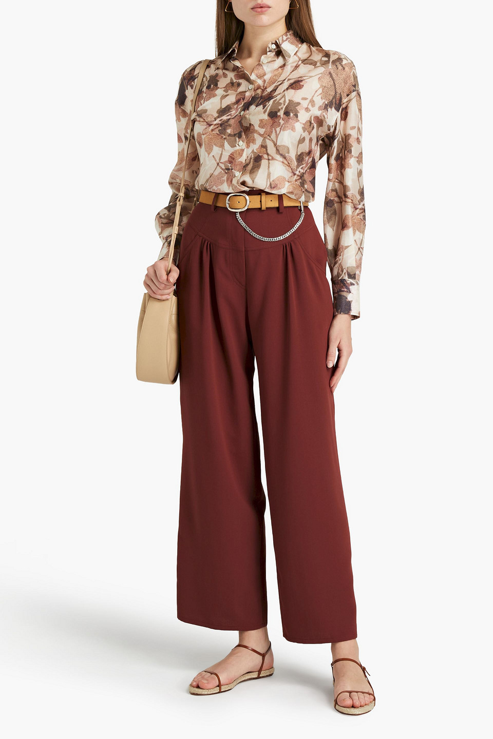 See By Chloé Gathered Crepe Wide-leg Trousers In Burgundy