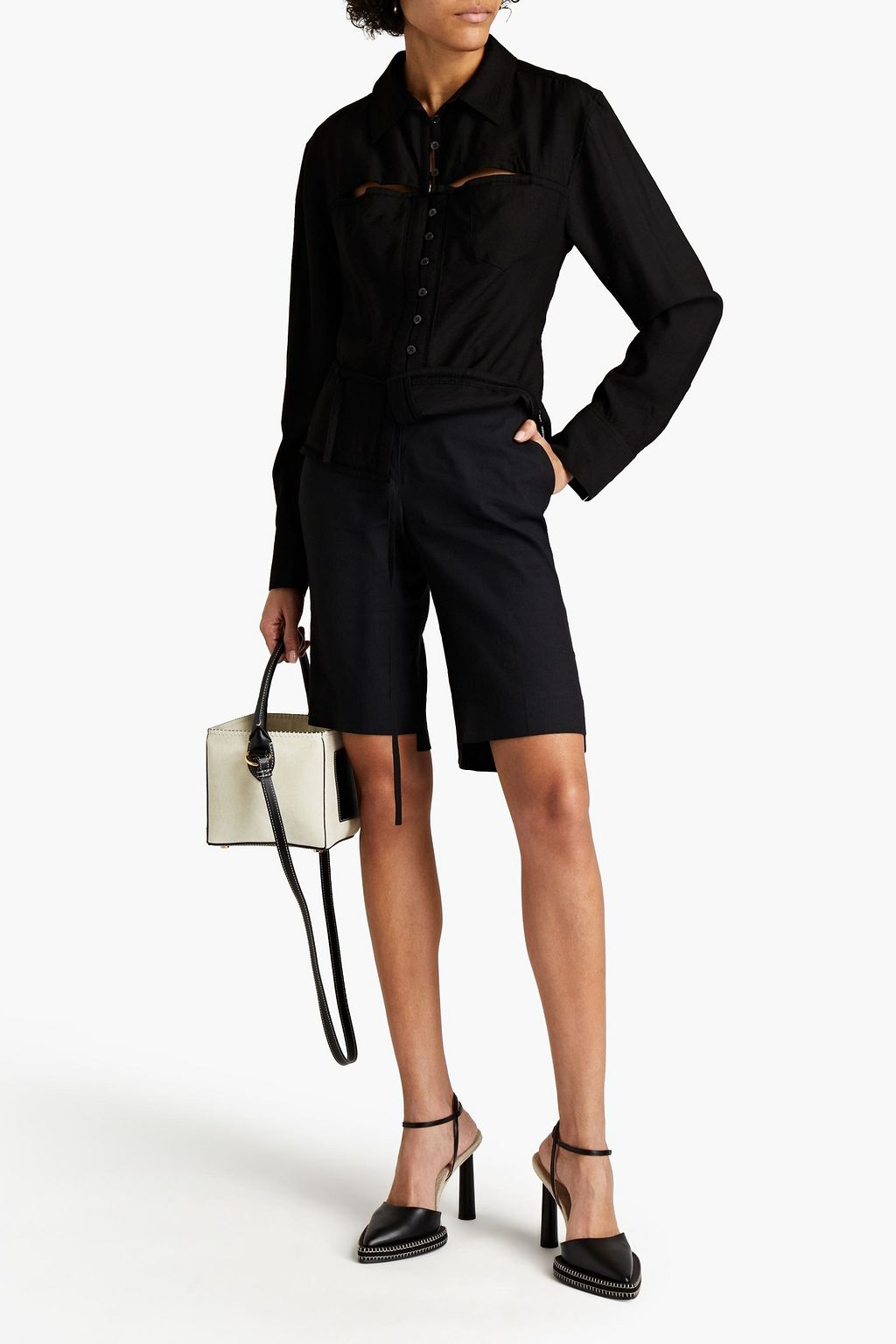 JACQUEMUS La Chemise Nappe cutout lattice-trimmed twill shirt