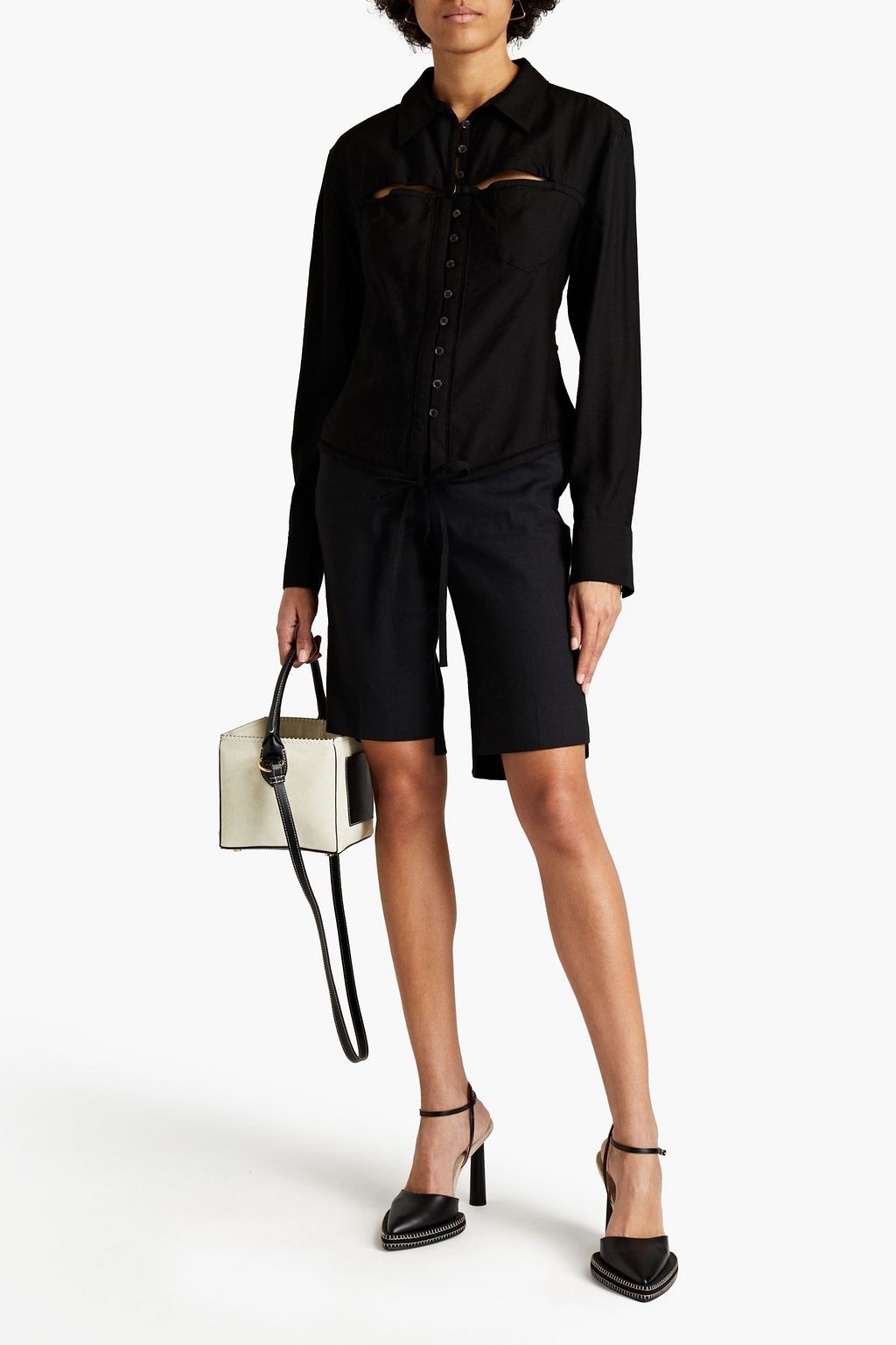 JACQUEMUS La Chemise Nappe cutout lattice-trimmed twill shirt
