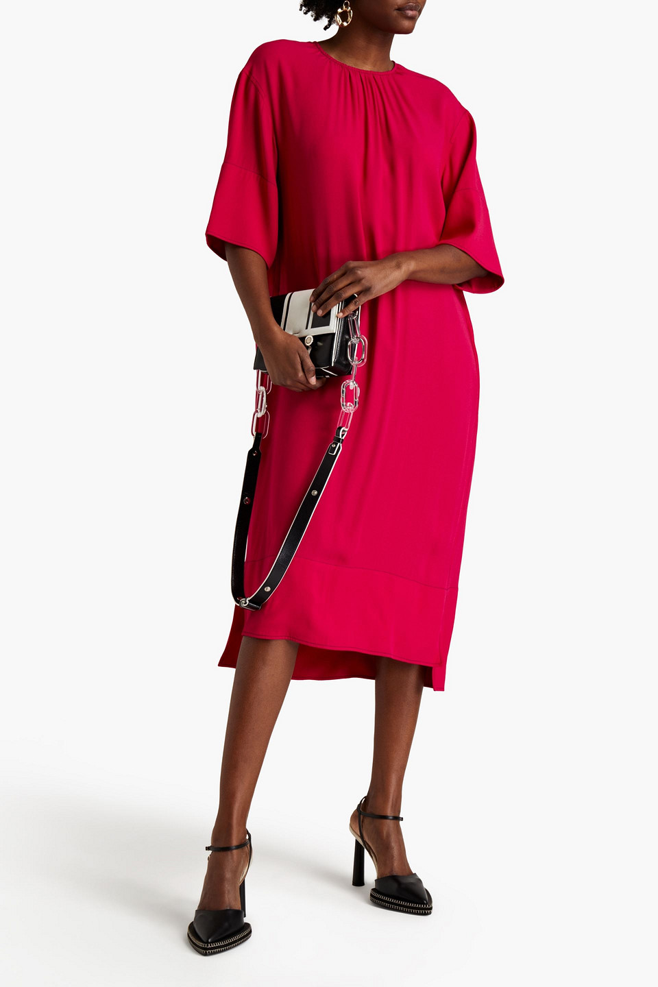 Marni Gathered Cady Midi Dress In Red