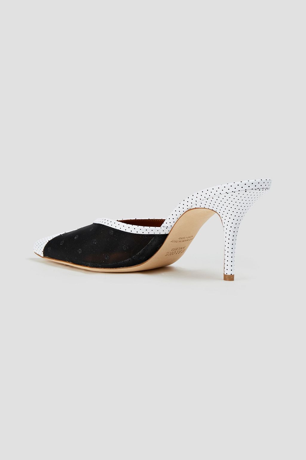 MALONE SOULIERS Vita 70 polka-dot leather and glittered mesh mules