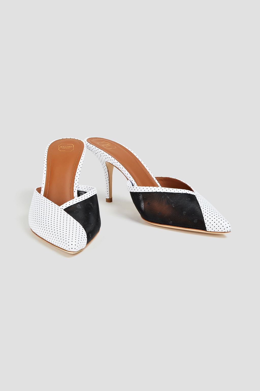 MALONE SOULIERS Vita 70 polka-dot leather and glittered mesh mules