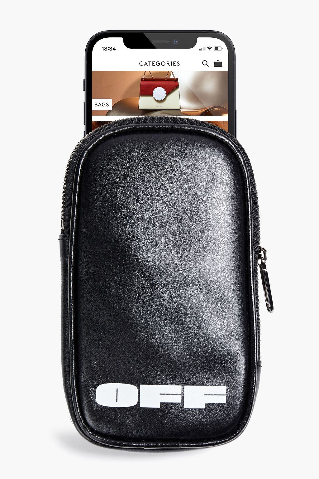 OFF-WHITE™ Logo-print leather phone pouch