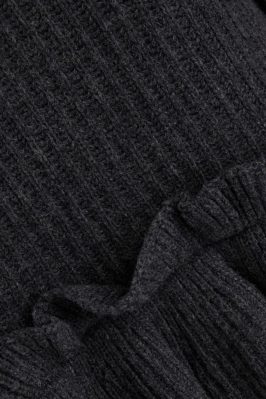 GANNI Cutout ruffled ribbed wool-blend sweater