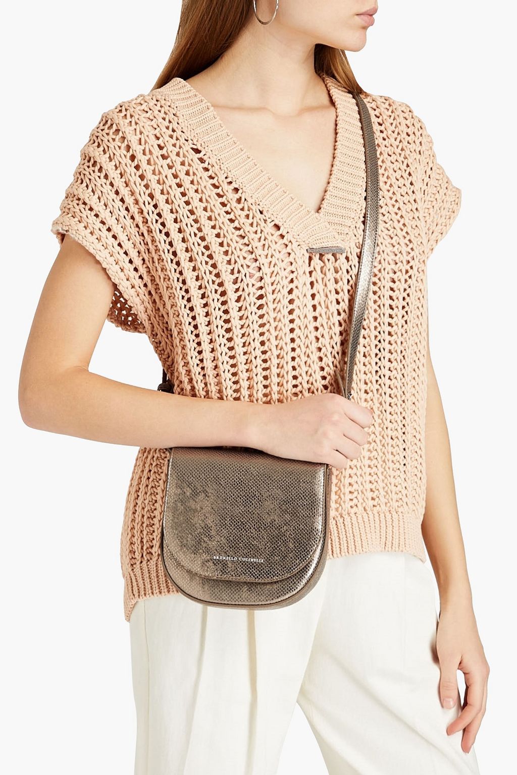 BRUNELLO CUCINELLI Metallic snake-effect leather shoulder bag