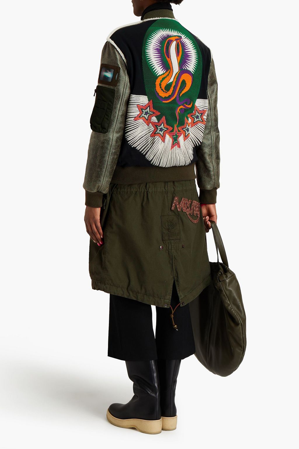 MR & MRS ITALY Clark Ross paneled embellished canvas, crepe and shell coat