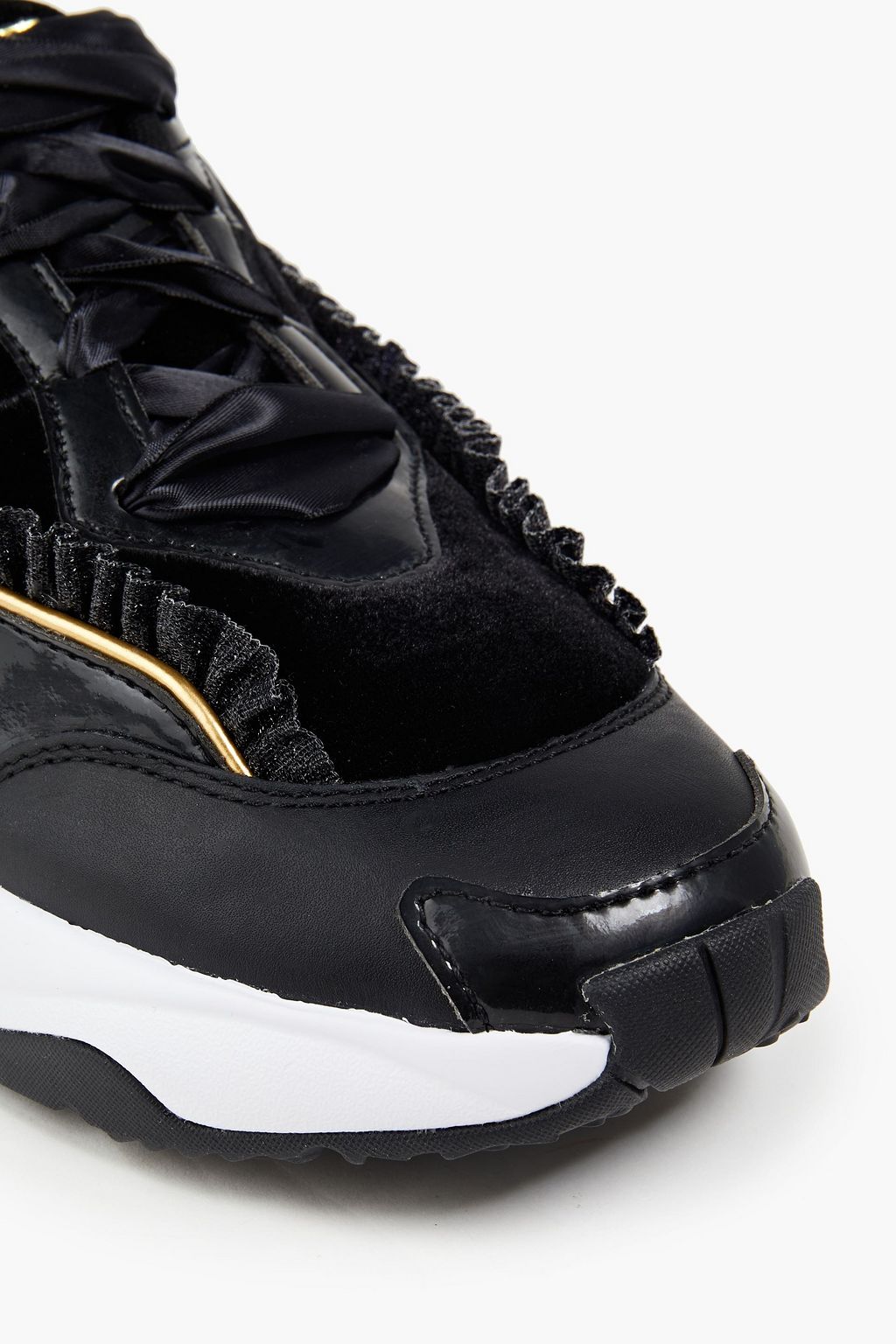 PUMA X CHARLOTTE OLYMPIA Rise Nu metallic-trimmed ruffled leather sneakers