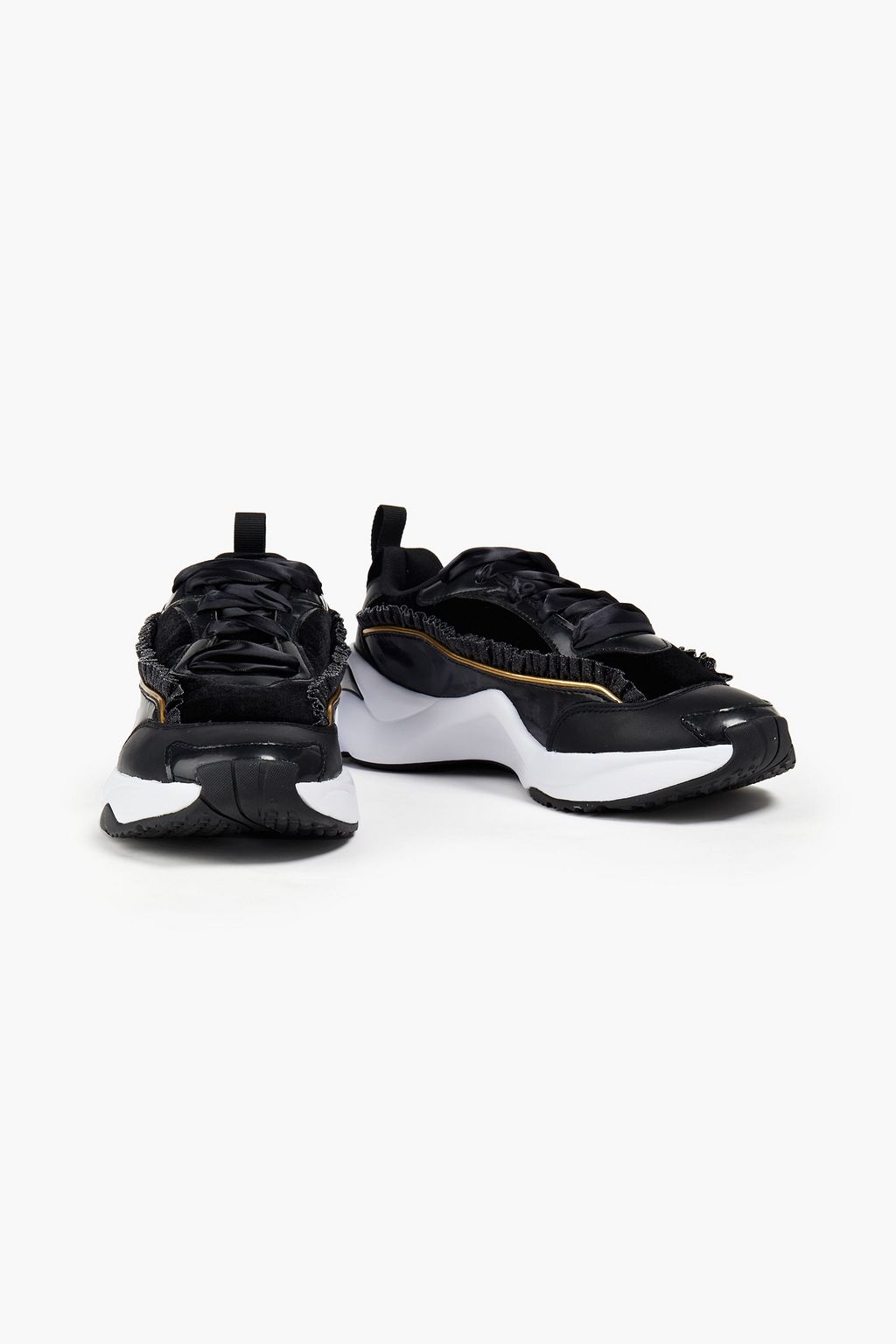PUMA X CHARLOTTE OLYMPIA Rise Nu metallic-trimmed ruffled leather sneakers