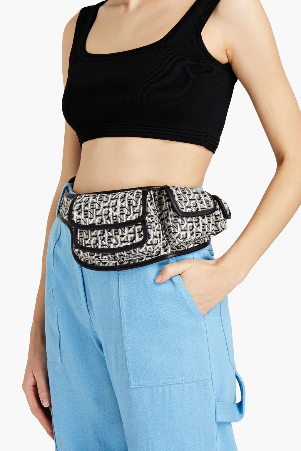 KENZO Leather-trimmed logo-jacquard belt bag