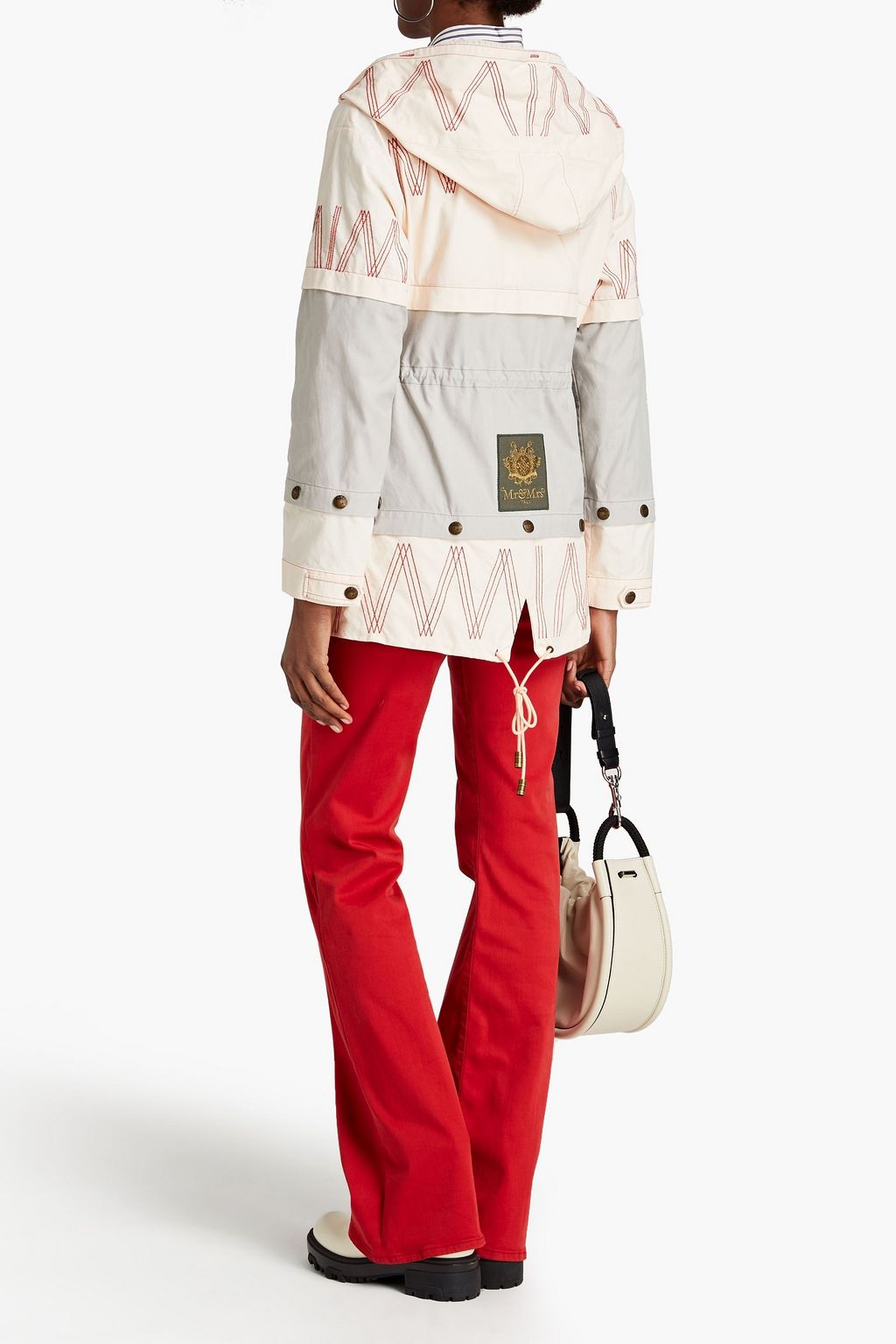 MR & MRS ITALY Embroidered paneled cotton-canvas hooded jacket