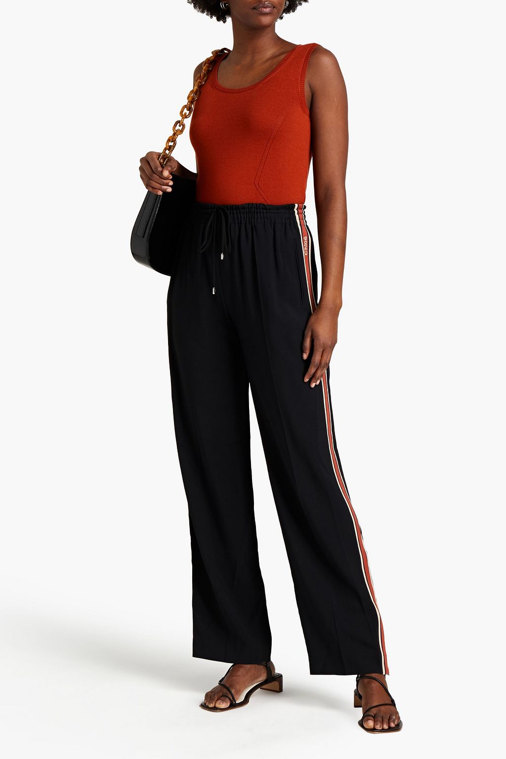 CHLOÉ Striped crepe track pants