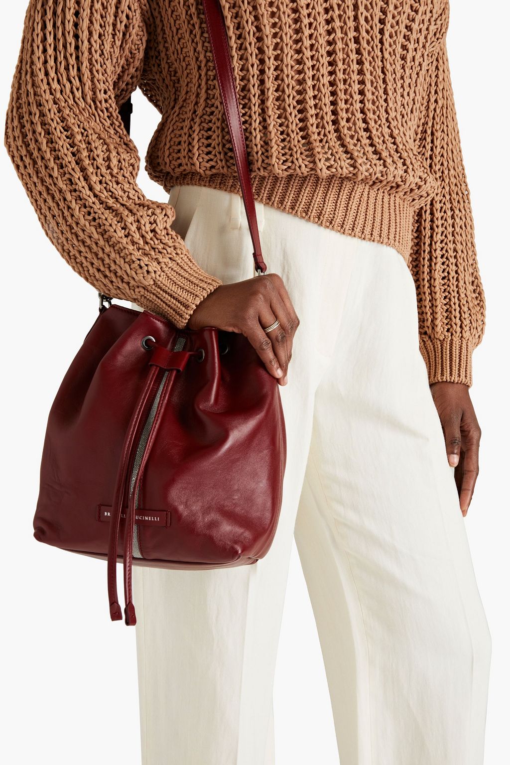 BRUNELLO CUCINELLI Bead-embellished leather bucket bag