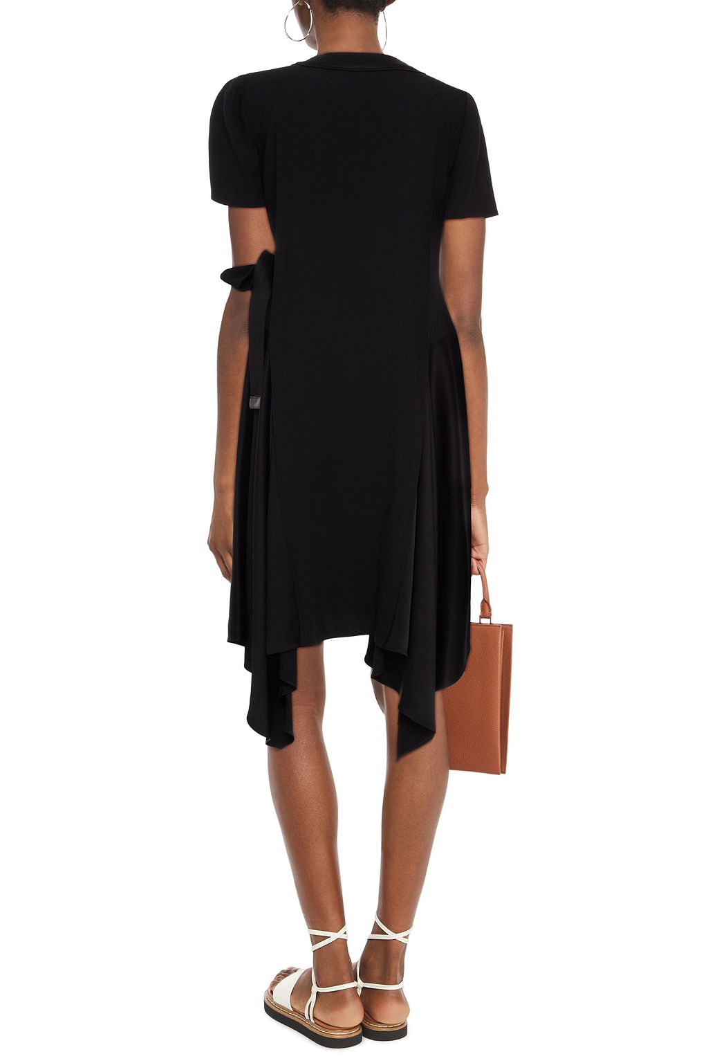 LOEWE Asymmetric satin-paneled crepe midi wrap dress