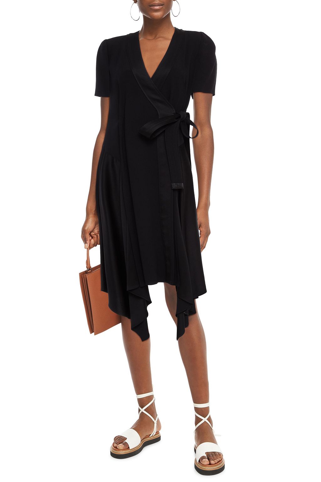 LOEWE Asymmetric satin-paneled crepe midi wrap dress