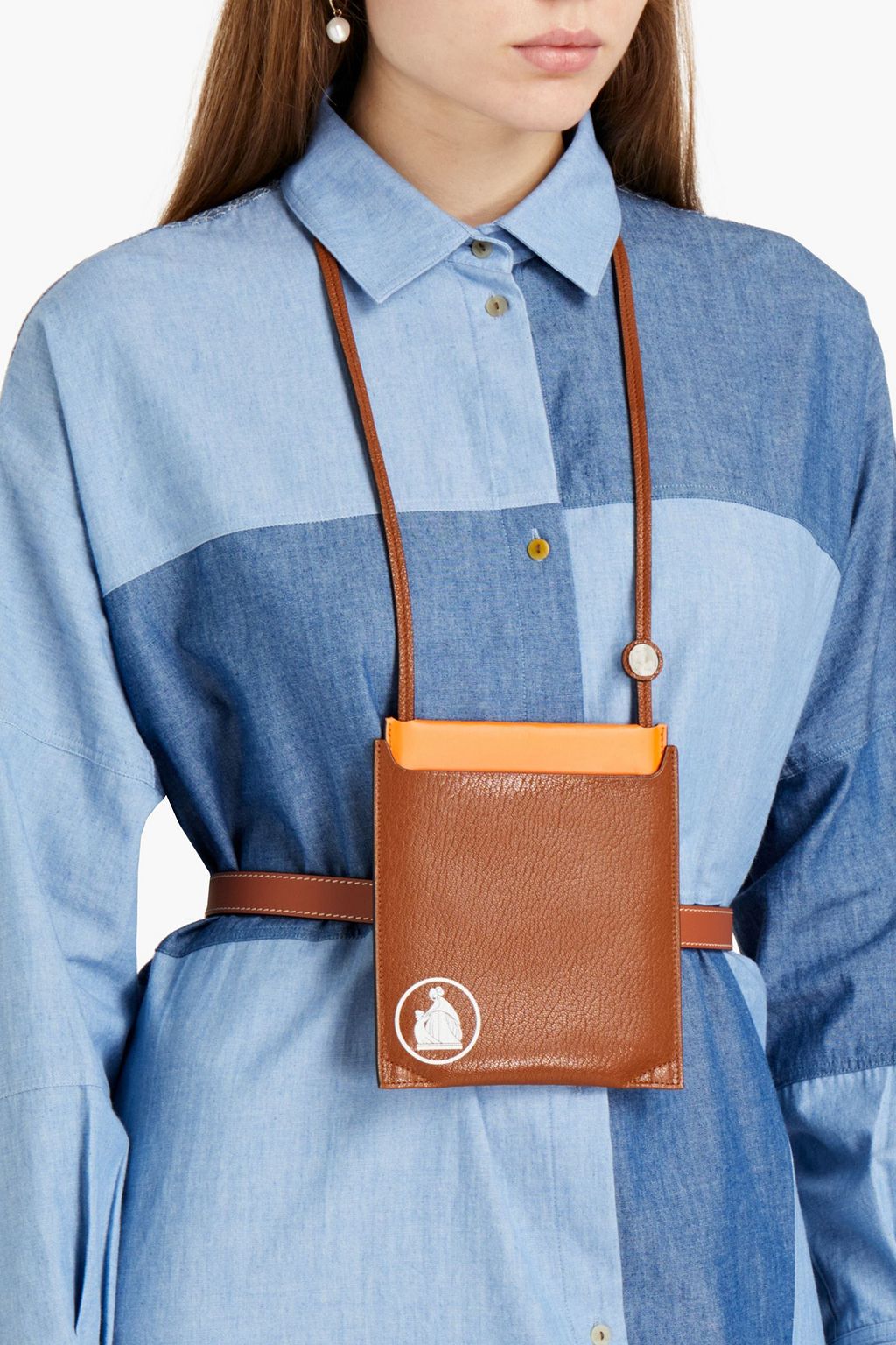 LANVIN Two-tone printed pebbled-leather shoulder bag