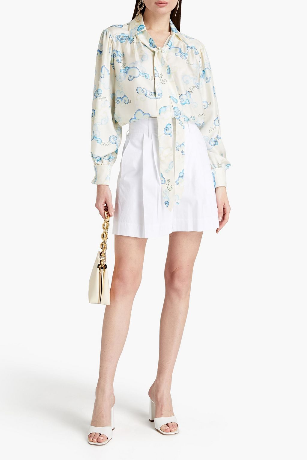 LANVIN Tie-neck gathered printed silk-twill blouse