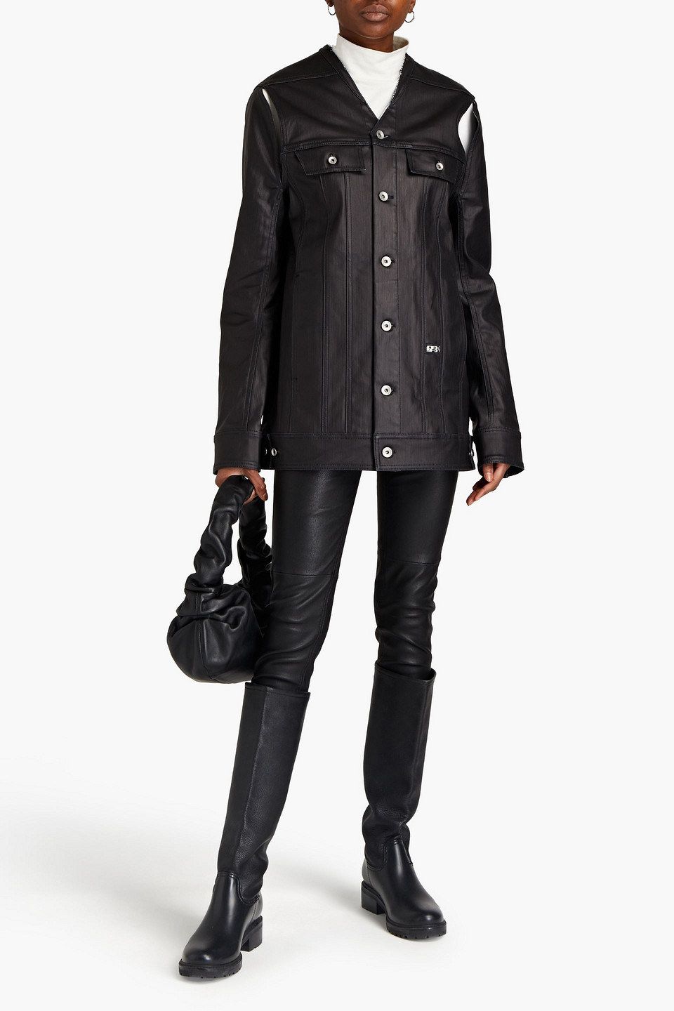 Rick Owens Drkshdw Oversized Coated-denim Jacket In Black