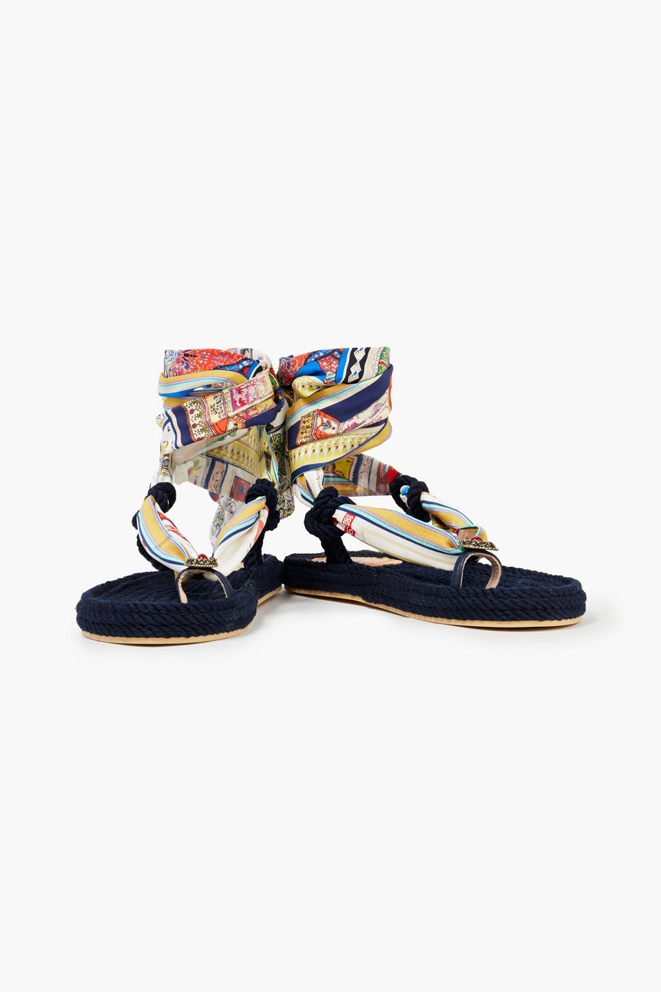 Etro Embellished Printed Crepe De Chine Sandals In Multi