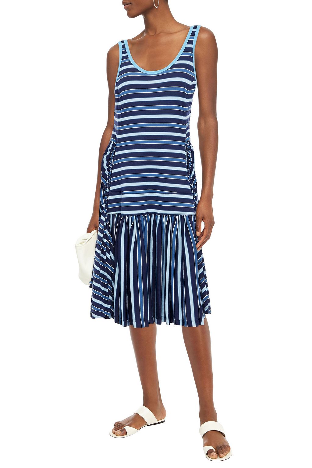 MARNI Pleated striped cotton-jersey midi dress