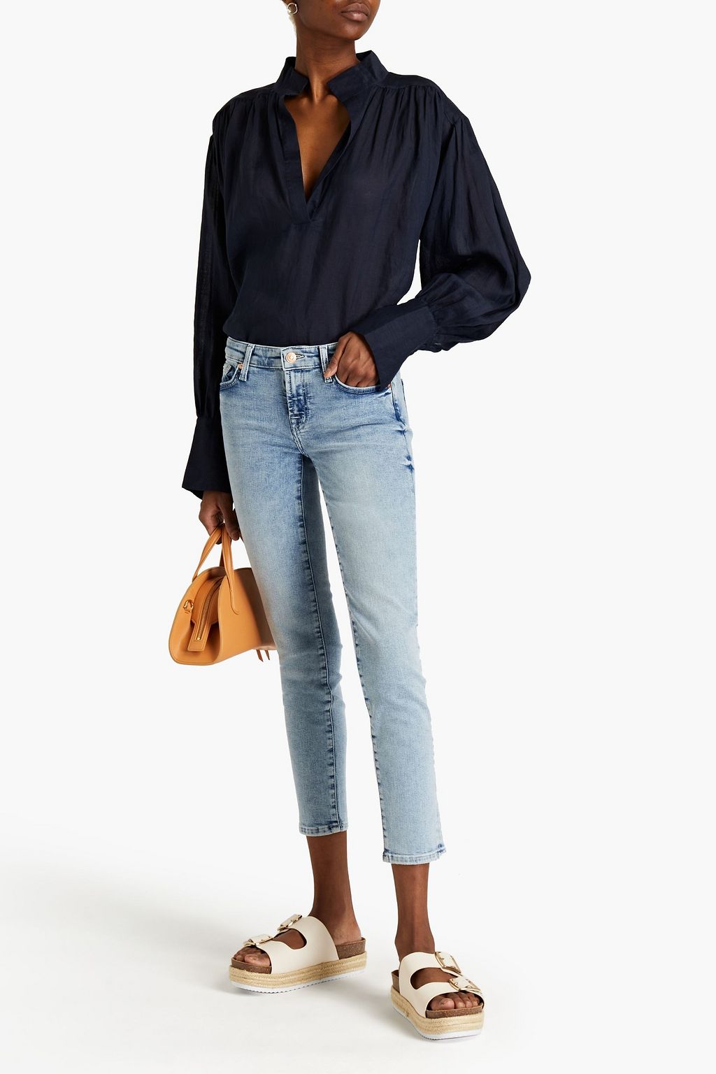 7 FOR ALL MANKIND Pyper cropped embellished mid-rise slim-leg jeans
