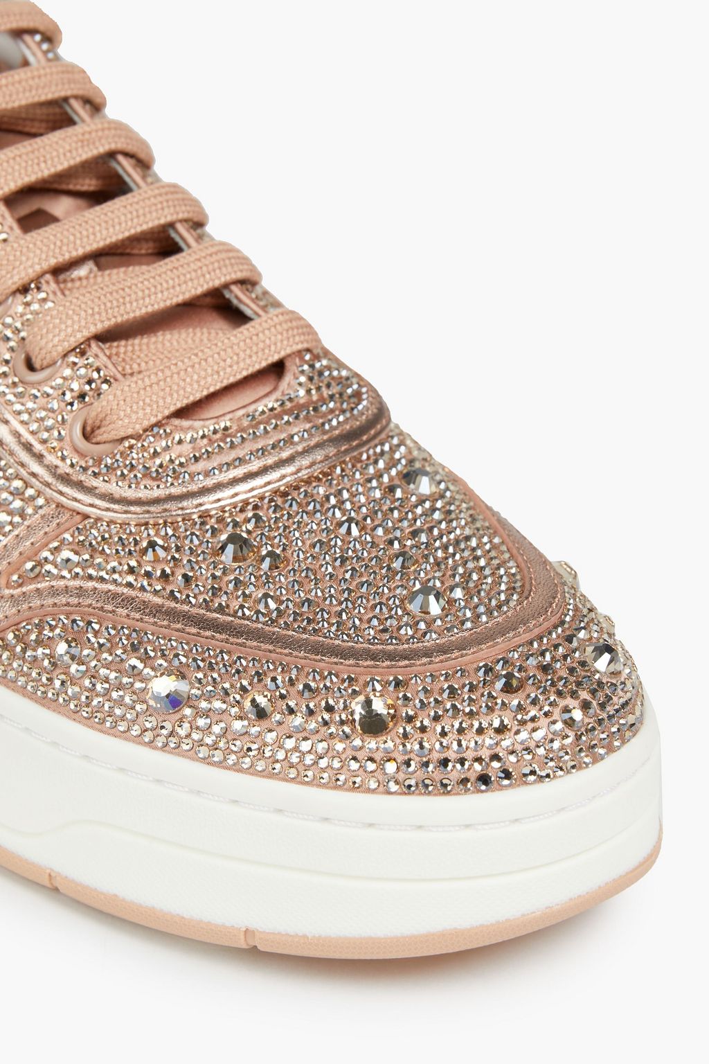 JIMMY CHOO Hawaii crystal-embellished leather-trimmed satin sneakers