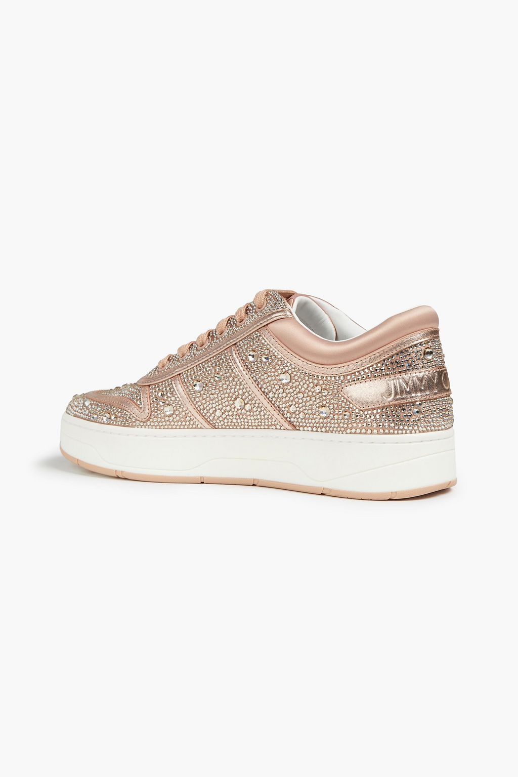 JIMMY CHOO Hawaii crystal-embellished leather-trimmed satin sneakers