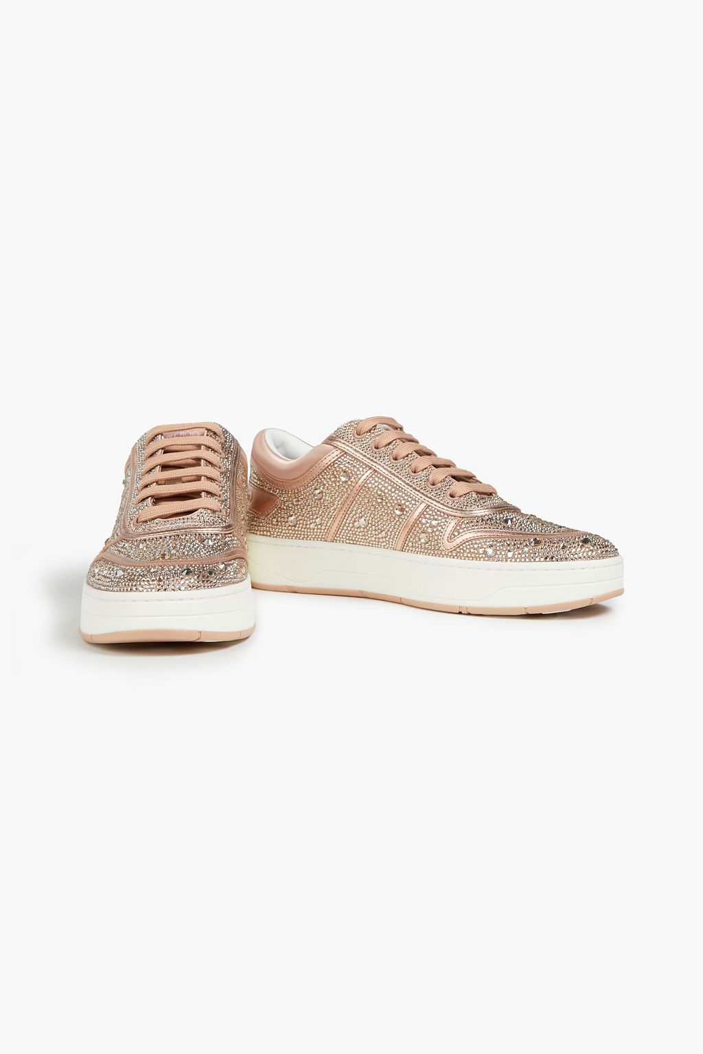 JIMMY CHOO Hawaii crystal-embellished leather-trimmed satin sneakers