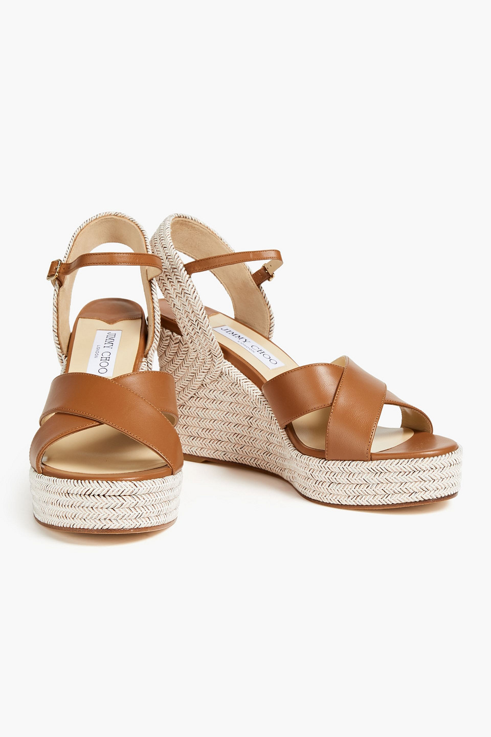 Jimmy Choo Dellena 100 Leather Espadrille Wedge Sandals In Light Brown