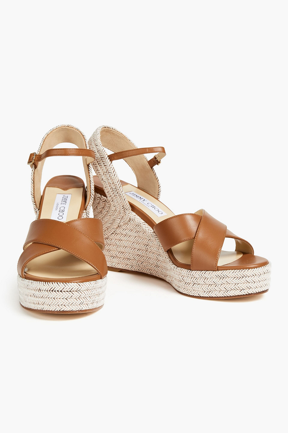 JIMMY CHOO DELLENA 100 LEATHER ESPADRILLE WEDGE SANDALS,3074457345628887696