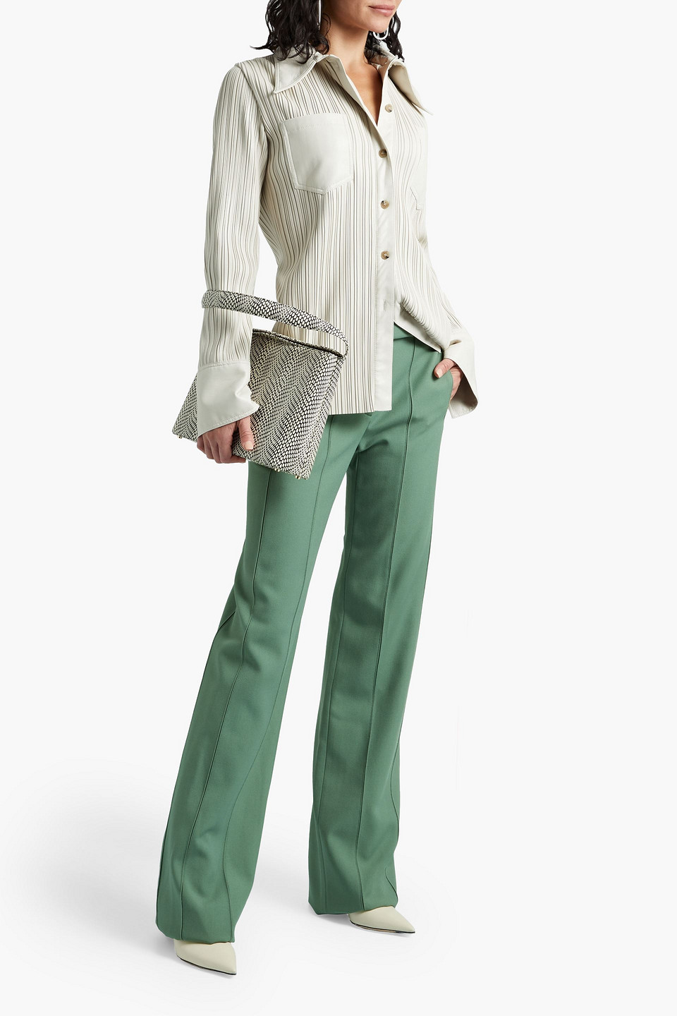 Valentino Wool-gabardine Wide-leg Pants In Leaf Green