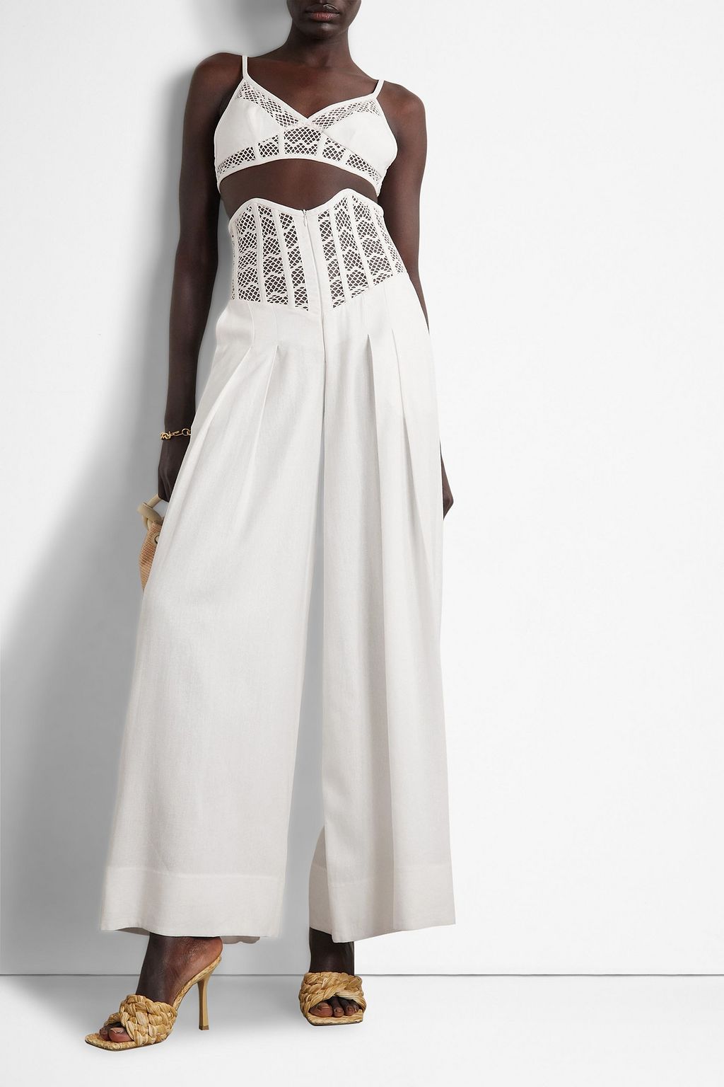 PATBO Tulle-trimmed woven wide-leg pants