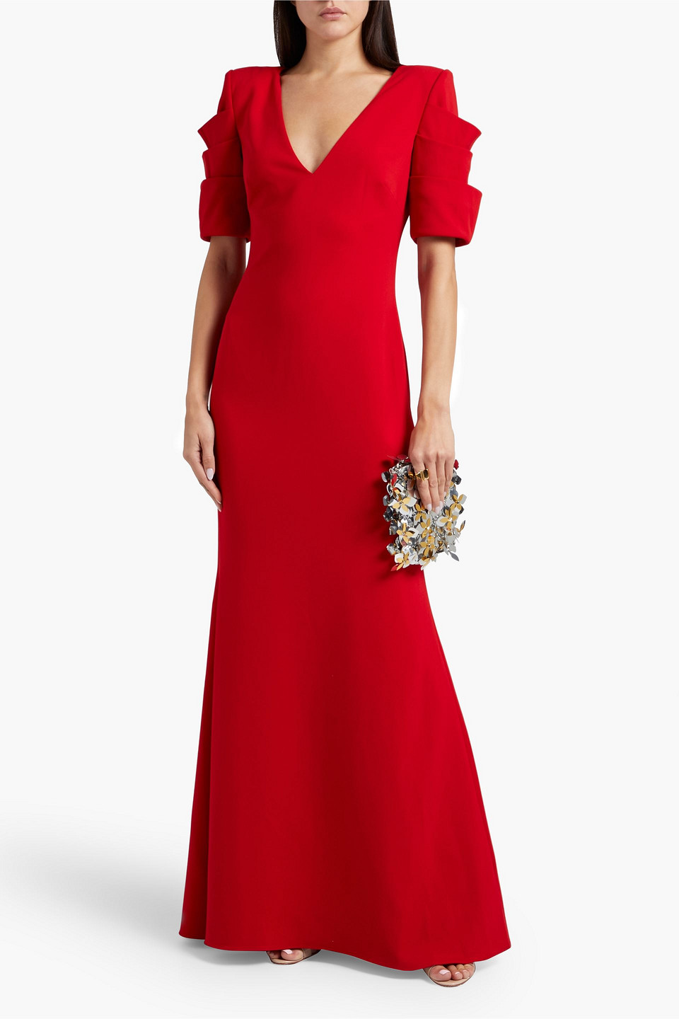 Badgley Mischka Sculpted sleeve A line Gown In Red ModeSens