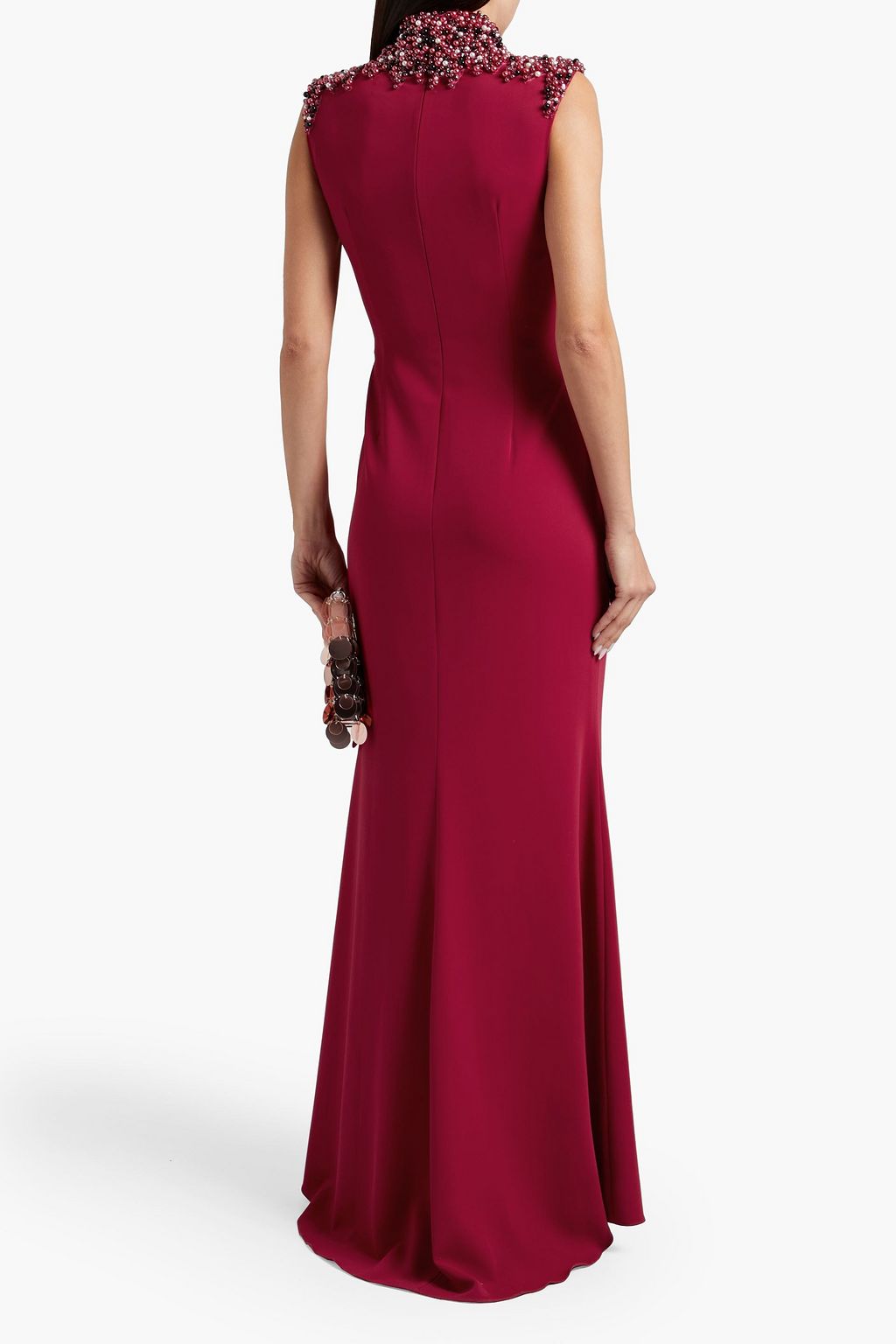 BADGLEY MISCHKA Embellished fluted crepe gown