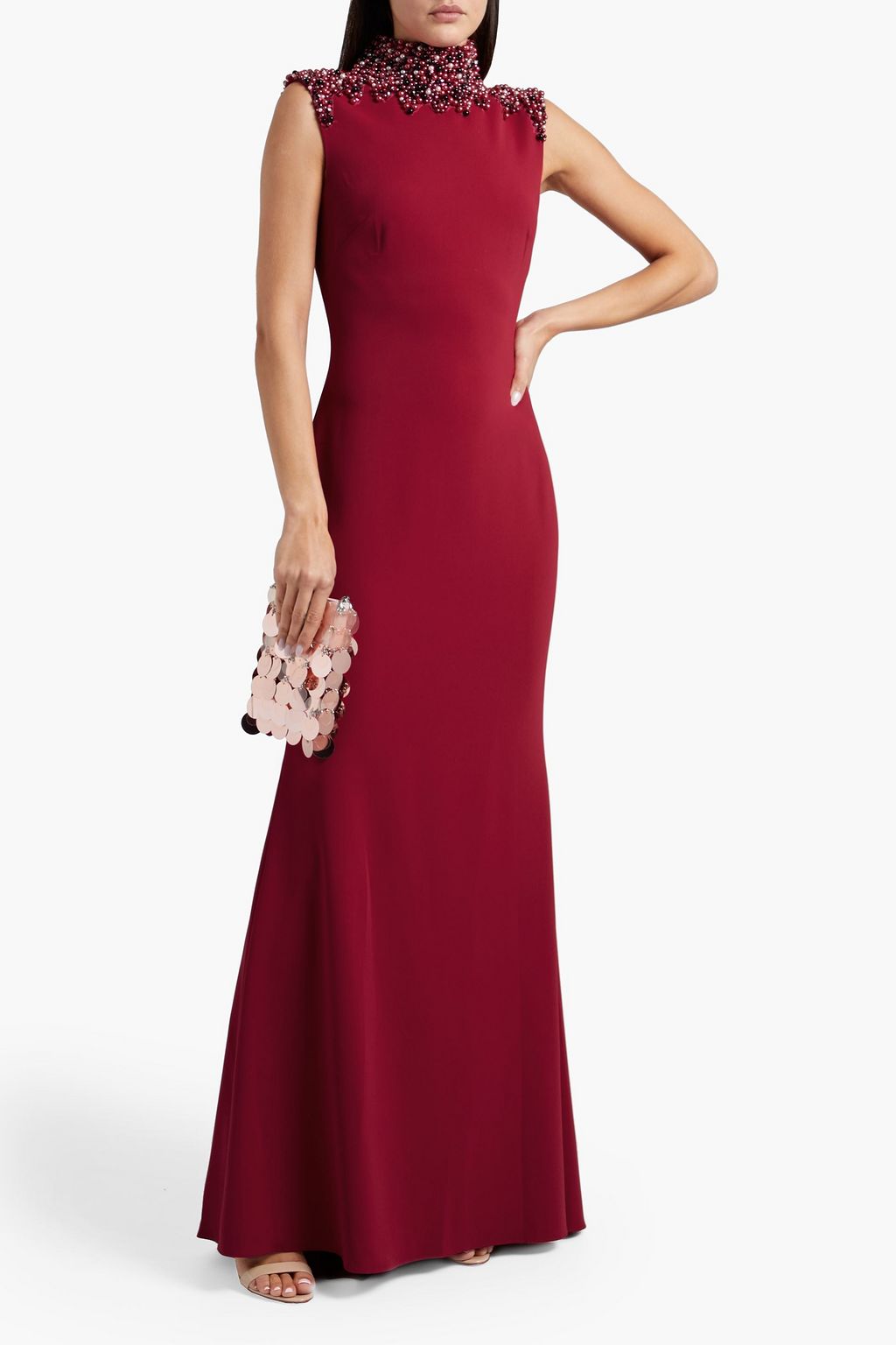 BADGLEY MISCHKA Embellished fluted crepe gown