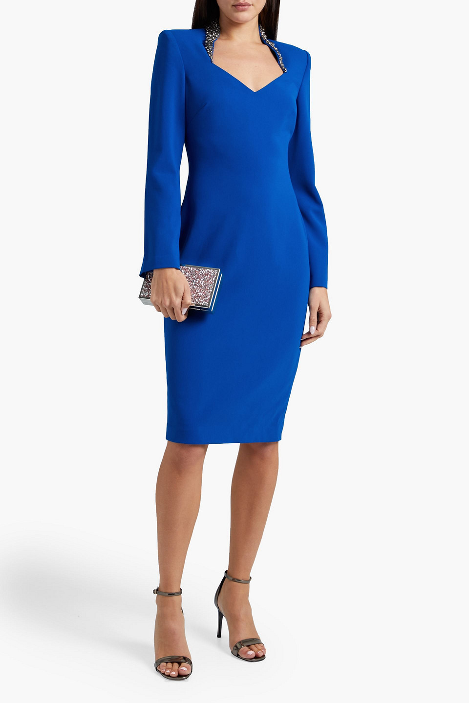 Badgley Mischka Embellished Crepe Dress In Cobalt Blue | ModeSens
