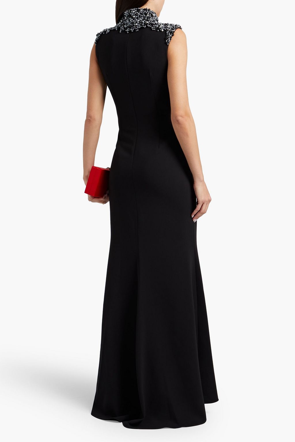 BADGLEY MISCHKA Embellished fluted crepe gown