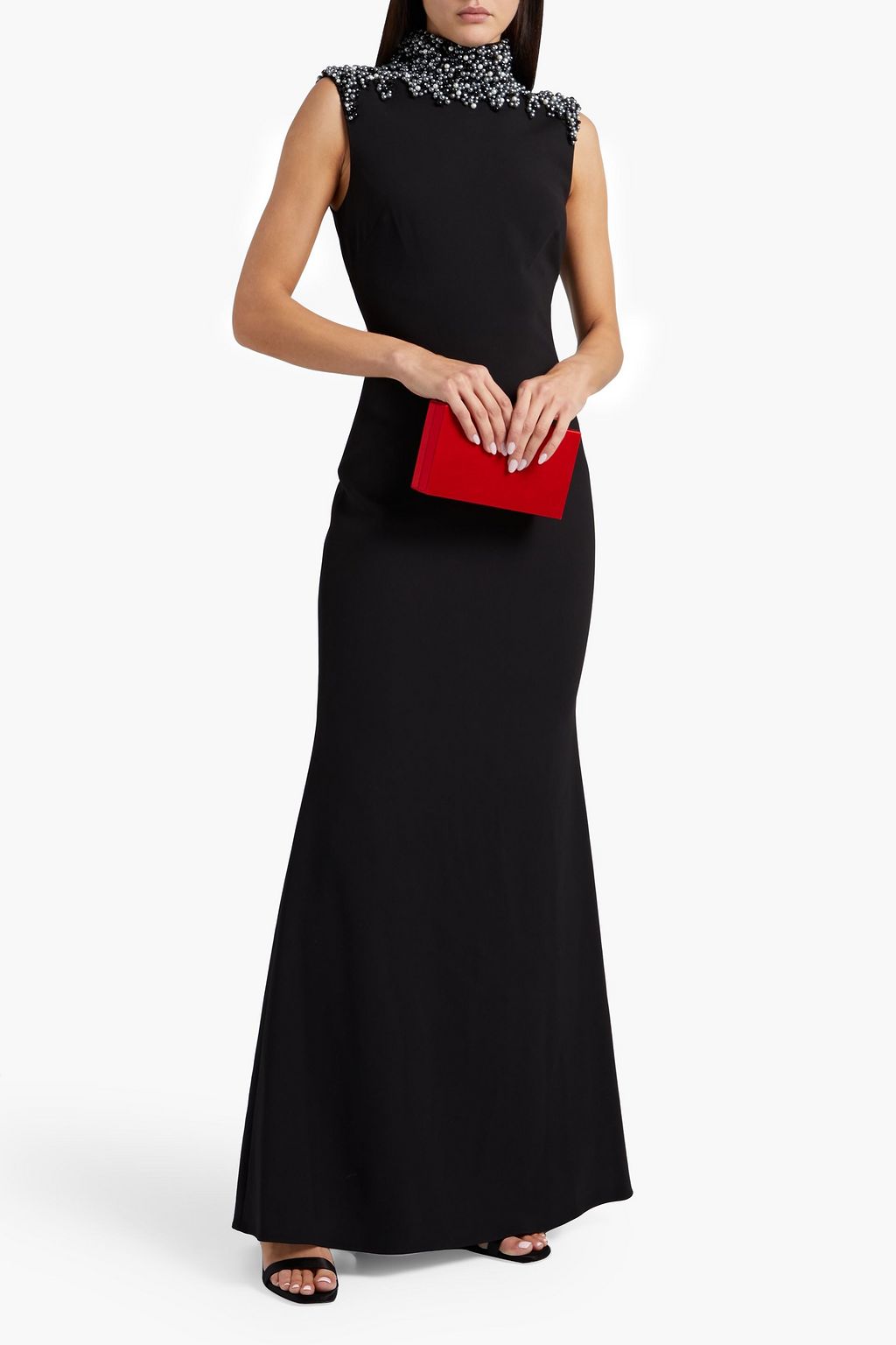 BADGLEY MISCHKA Embellished fluted crepe gown