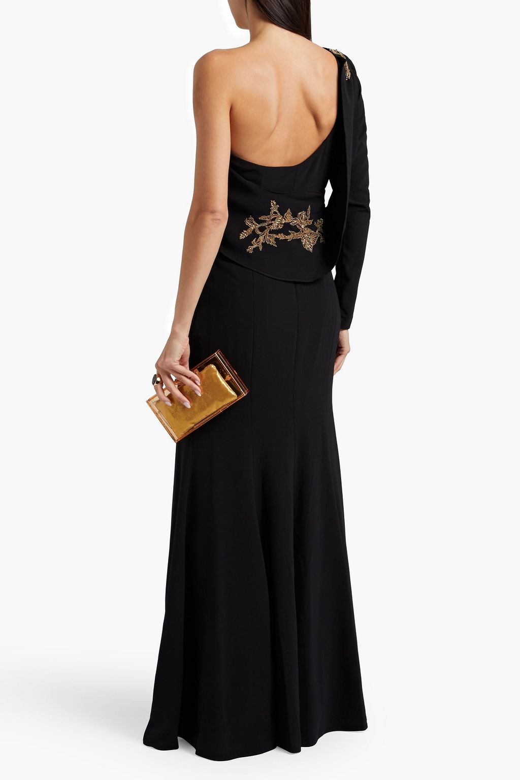 MARCHESA NOTTE Drapierte Robe aus Crêpe mit Verzierung und asymmetrischer Schulterpartie