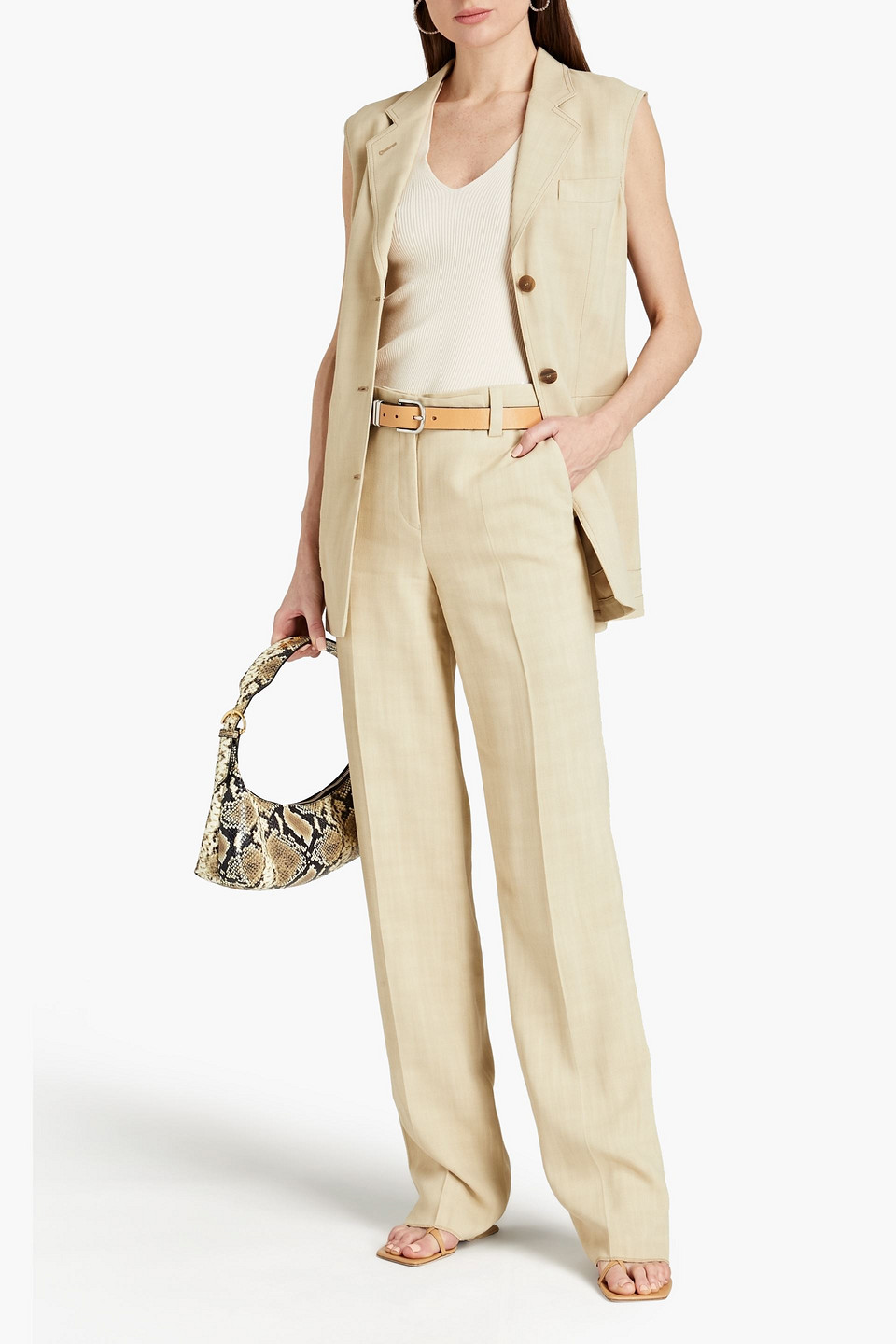 Ferragamo Leather-trimmed Canvas Waistcoat In Neutrals