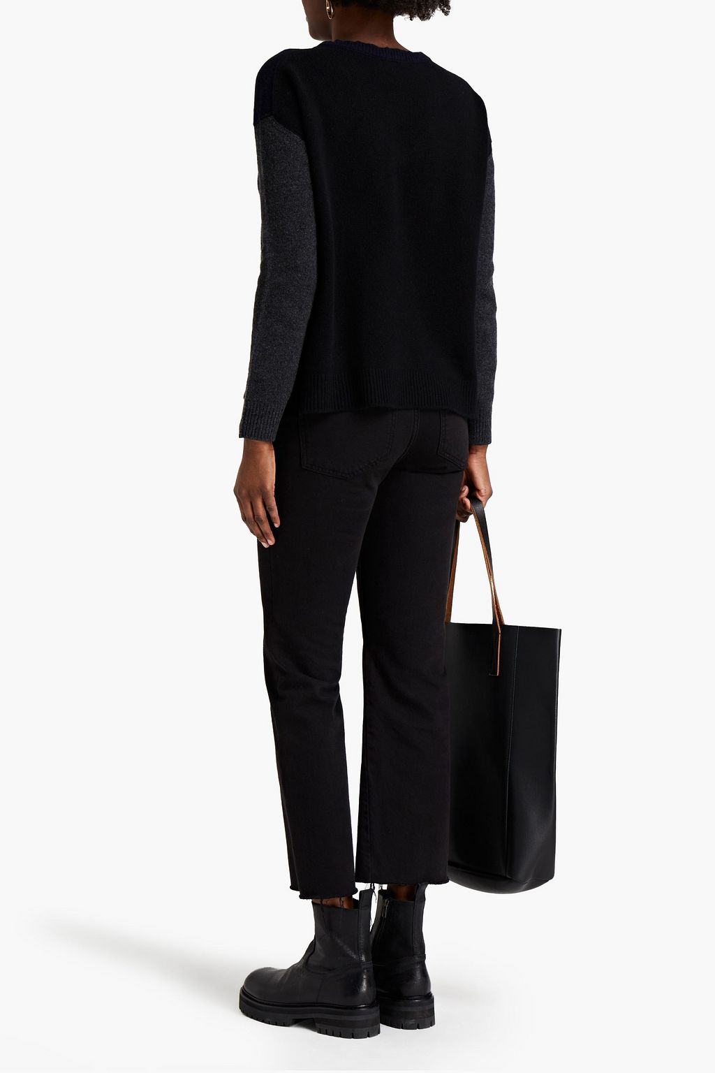 MAJESTIC FILATURES Two-tone merino wool and cashmere-blend sweater